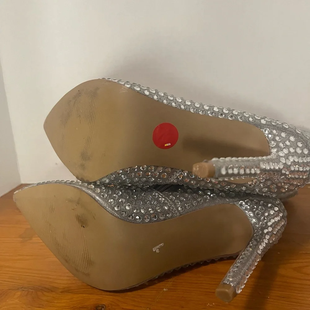 Silver Rhinestone Women's Heels ankle boots - Picture 6 of 11